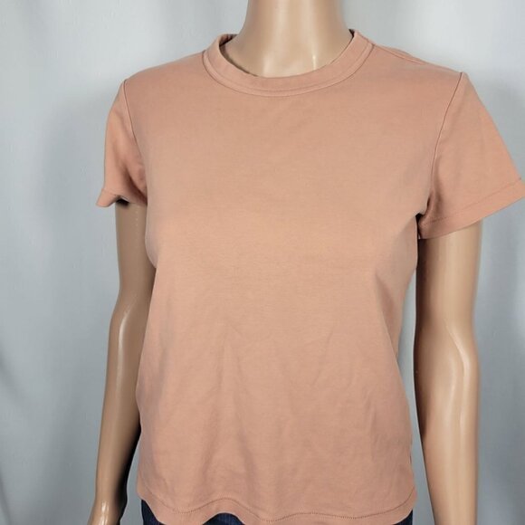 Uniqlo Women's 100% Cotton Soft Short Sleeve Nude/Peach Staple Shirt Size S - Picture 3 of 10